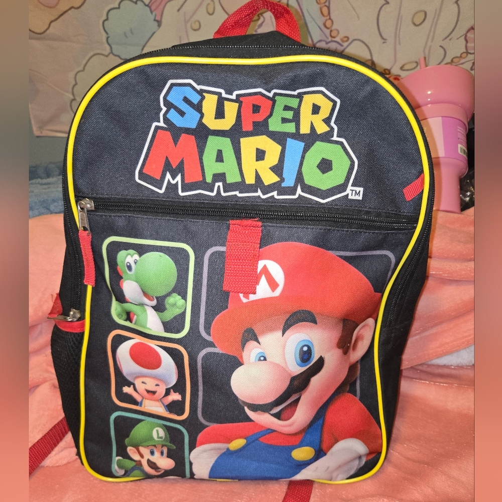 Nintendo Super Mario Black Backpack with Red and Yellow Accents